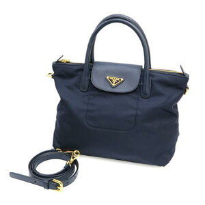 Prada Navy Blue Tessuto Nylon Saffiano Leather Tote Bag